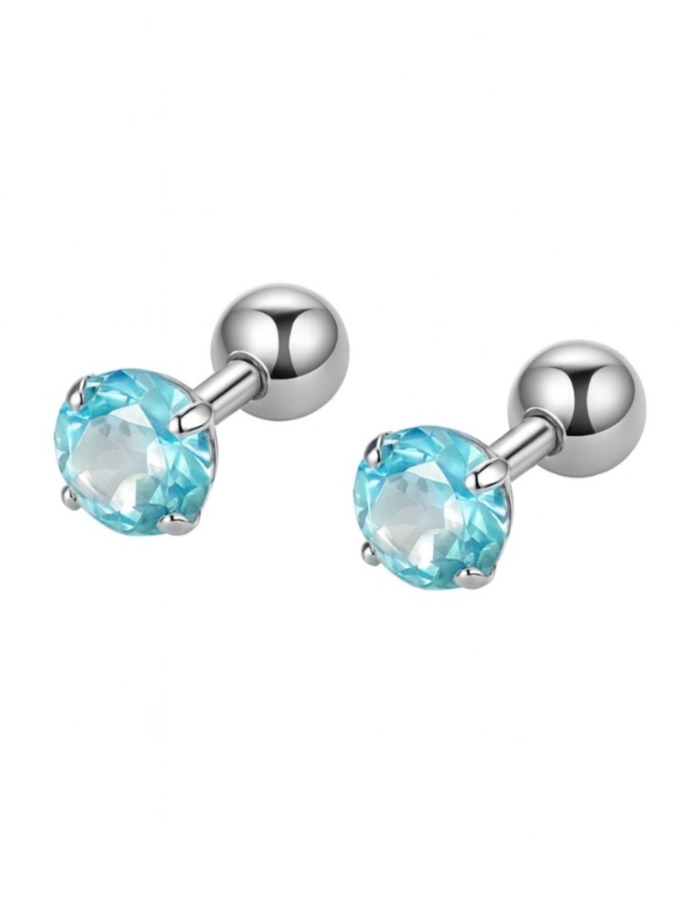 16G 6mm Aqua CZ Barbell Earrings Stainless Steel Studs